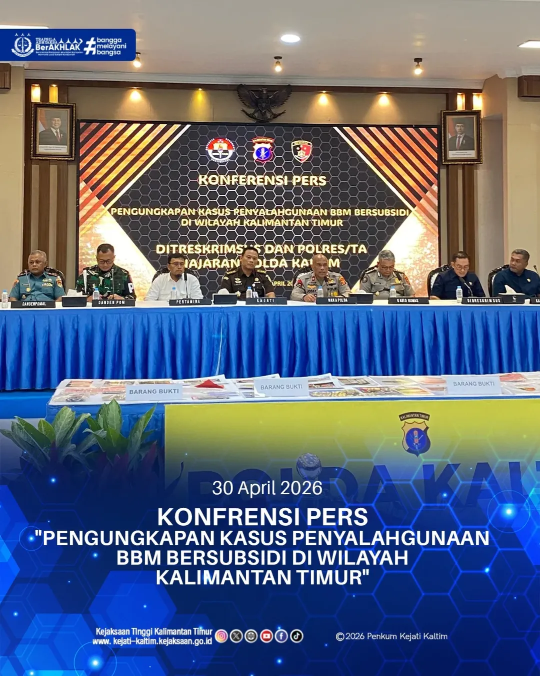 konferensi pers terkait pengungkapan kasus penyalahgunaan BBM bersubsidi di wilayah Kalimantan Timur